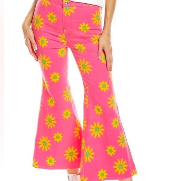 Free People Youthquake Printed Crop Flare Jeans In Lipstick Combo - Picture 3 of 6